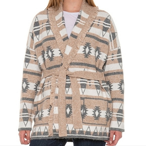 TAHARI Aztec Soft Cozy Cardigan w Fringe sz Large